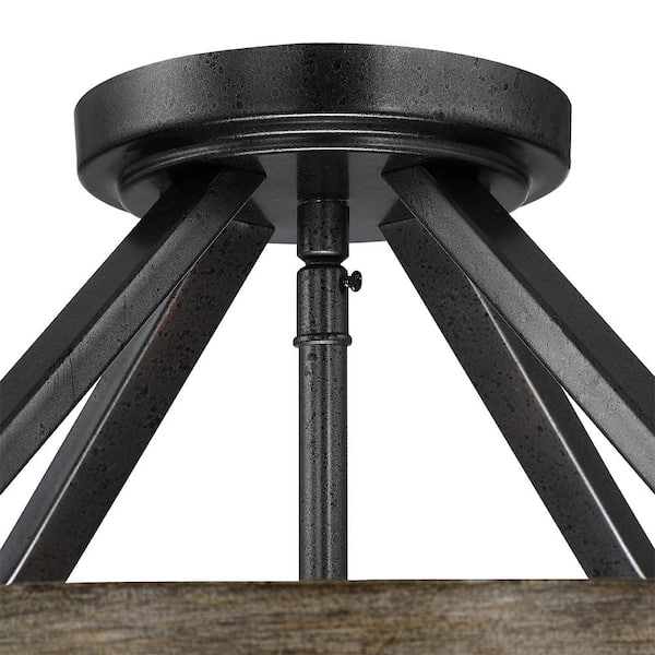 Madison 12.5 in. 4-Light Natural Iron and Distressed Faux Wood Modern Farmhouse Semi-Flush Mount Ceiling Light