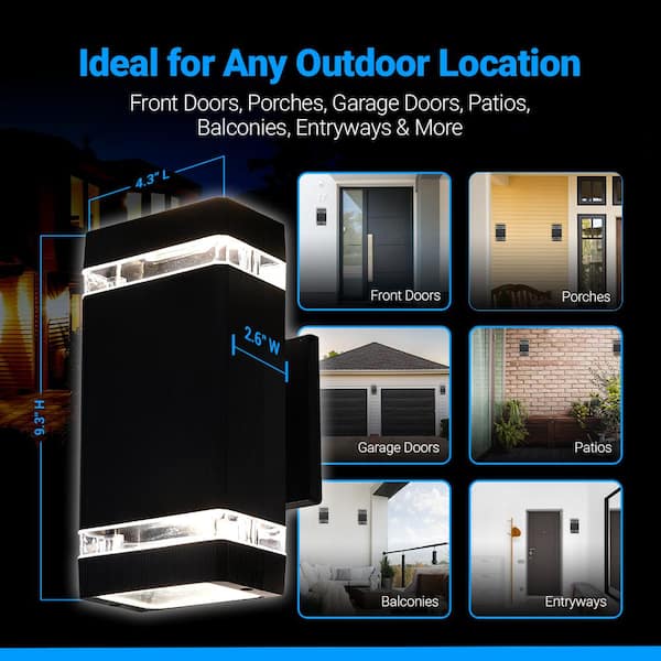 2-Light White Wall Sconce with Up Down Dusk To Dawn 7-Watt Warm Black LED (2-Pack)