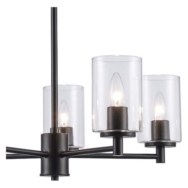5-Light Black Chandelier Light Fixture with Clear Glass Shades