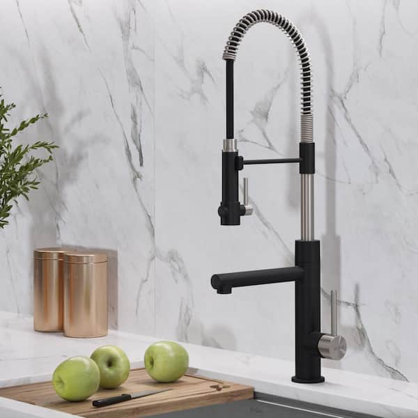 Artec Pro Single Handle Pull Down Sprayer Kitchen Faucet with Pot Filler in Spot Free Stainless Steel/Matte Black