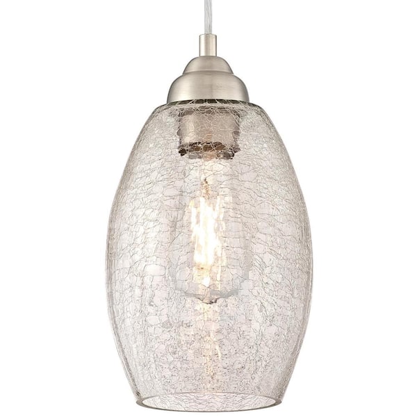 1-Light Brushed Nickel Mini Pendant with Clear Crackle Glass Shade