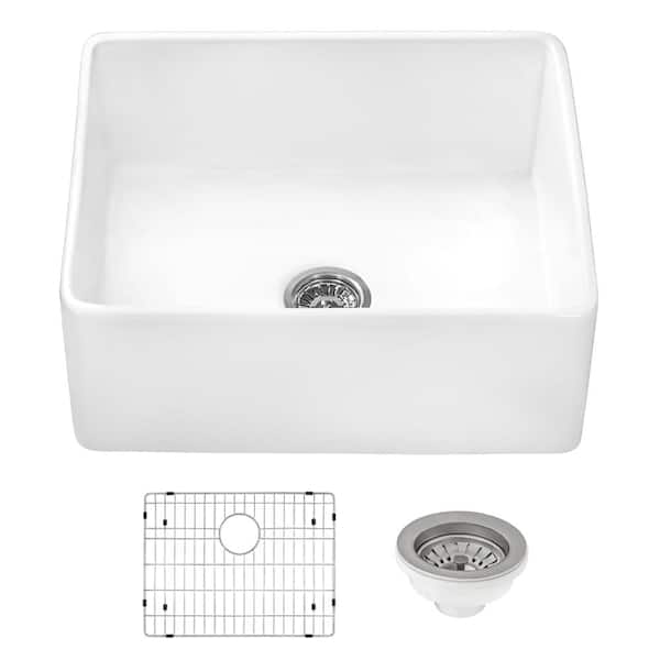 White Fireclay 23 in. Single Bowl Farmhouse Apron Kitchen Sink