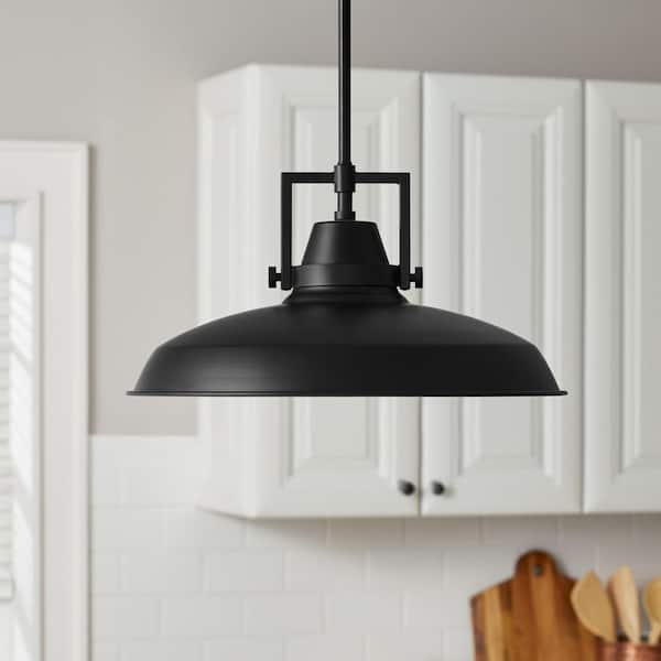 Wilhelm 16 in. 1-Light Black Industrial Farmhouse Pendant Light Fixture with Metal Shade
