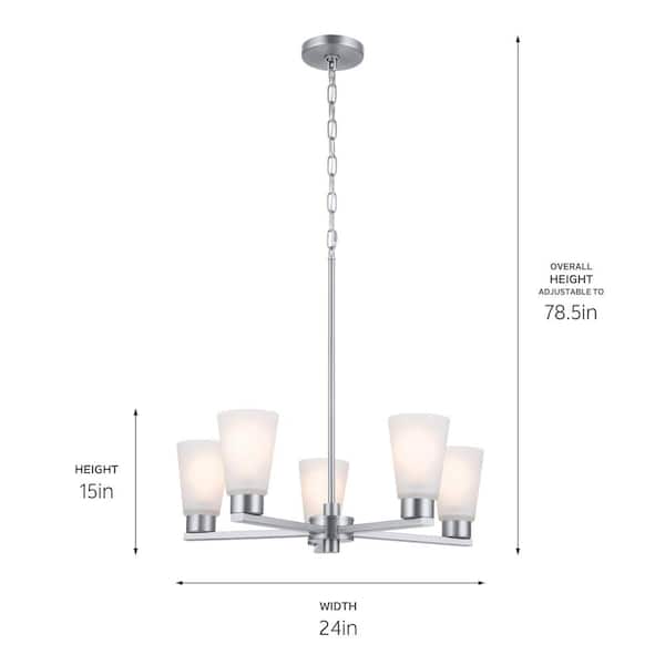 Stamos 24 in. 5-Light Brushed Nickel Modern Shaded Circle Dining Room Chandelier with Satin Etched Glass Shades
