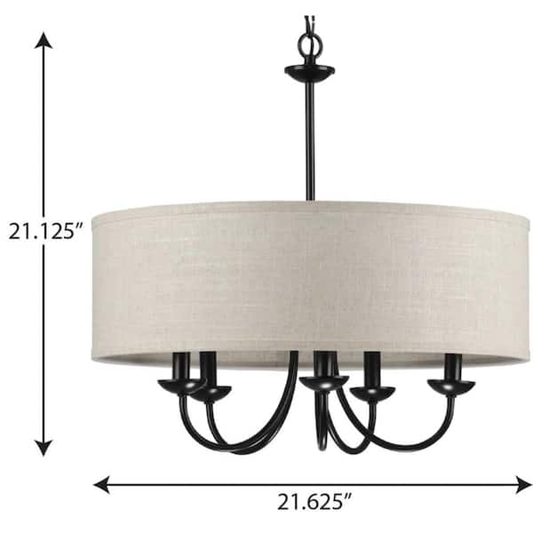 Drum Shade Collection Farmhouse 21-5/8 in. 5-Light Matte Black with Harvest Linen Shade Chandelier Light