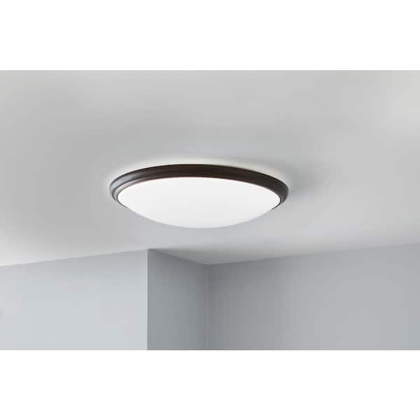 14 in. Light Brushed Nickel and Oil-Rubbed Bronze Adjustable CCT Integrated LED Flush Mount with Interchangeable Trim