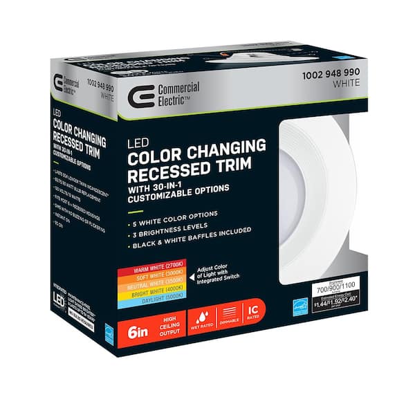 6 in. Adjustable CCT 30 Lighting Options Integrated Integrated LED Recessed Light Trim New Construction Remodel