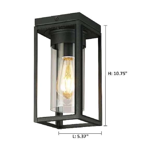 Walker Hill 5.37 in. W x 10.75 in. H 1-Light Matte Black Outdoor Flush Mount with Clear Glass
