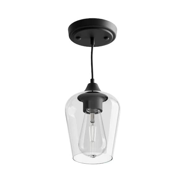5 in. W x 6 in. H 1-Light Matt Black Pendant with Clear Glass Shade