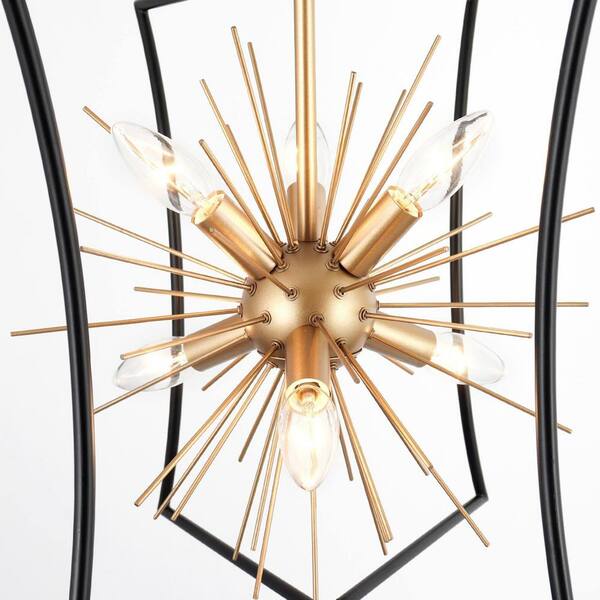 20.5 in. 6-Light Black Kitchen Island Pendant Light, Modern Dining Room Cage Chandelier, Dark Gold Sputnik Chandelier