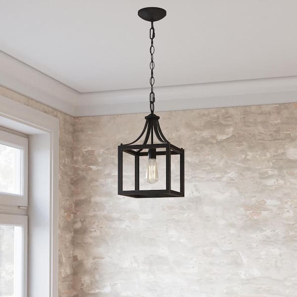 Boswell Quarter 9-1/2 in. 1-Light Distressed Black Farmhouse Mini-Pendant Kitchen Light