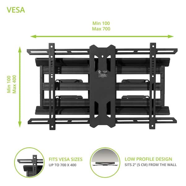Full Motion TV Wall Mount with 24 in. Extension from Wall for 39 in. - 80 in. TVs, UL Certified in Black