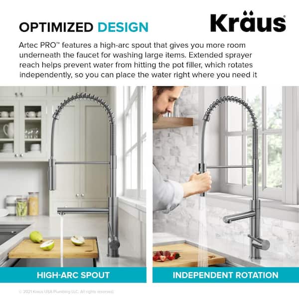 Artec Pro Pull-Down Single Handle Kitchen Faucet with Pot Filler in Spot Free Stainless Steel