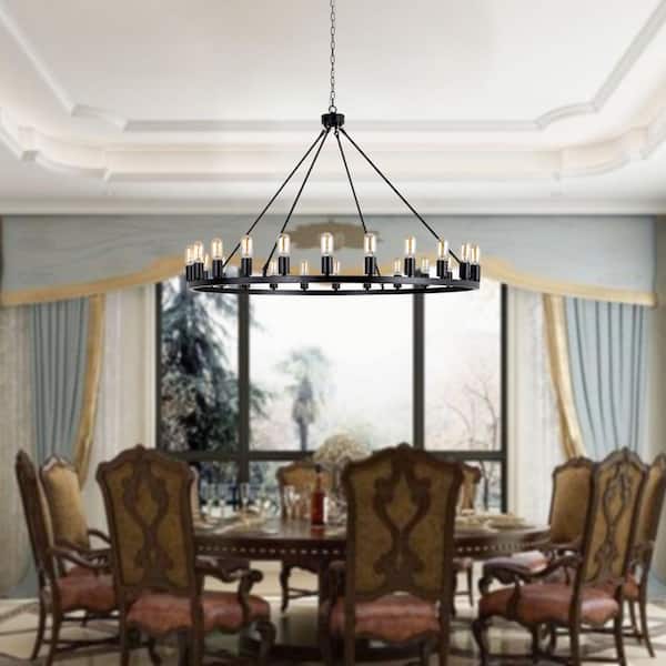 Bismarck 24-Light Black Candle Style Wagon Wheel Chandelier