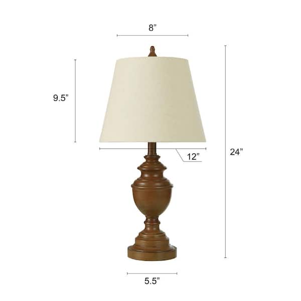 24 in. French Oak Table Lamp with Heathered Light Beige Hardback Fabric Shade