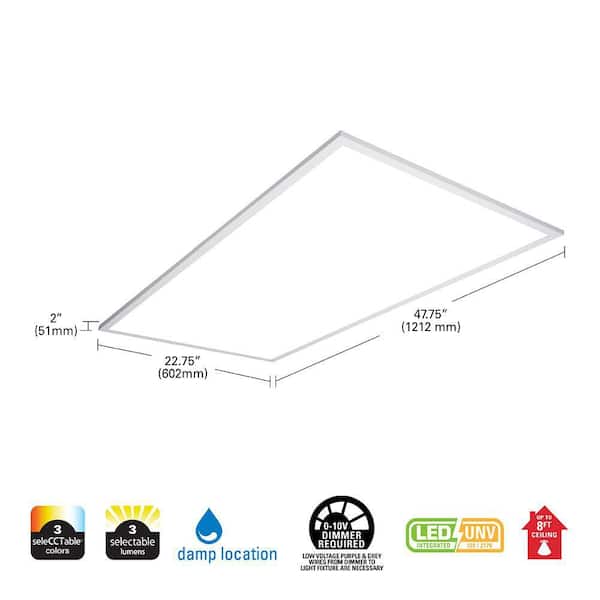 2 ft. x 4 ft. White Integrated LED Dimmable Flat Panel Light with Selectable Color Temperature