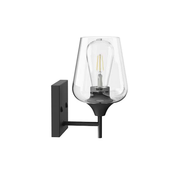 1-Light Matt Black Wall Sconce with Clear Glass Shade