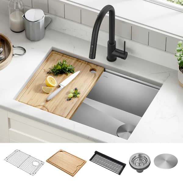 Kore Workstation 27 in. 16-Gauge Undermount Single Bowl Stainless Steel Kitchen Sink with Accessories