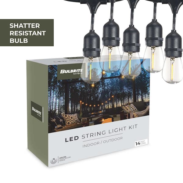 10-Light 30 ft. Black Indoor/Outdoor Plug-in S14 String Light with Clear LED Bulbs (2-Pack)