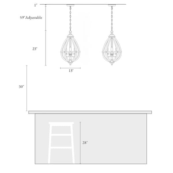 4-Light Rustic Bronze Farmhouse Globe Island Chandelier with Tear-Drop Wood Cage Transitional Candlestick Pendant Light
