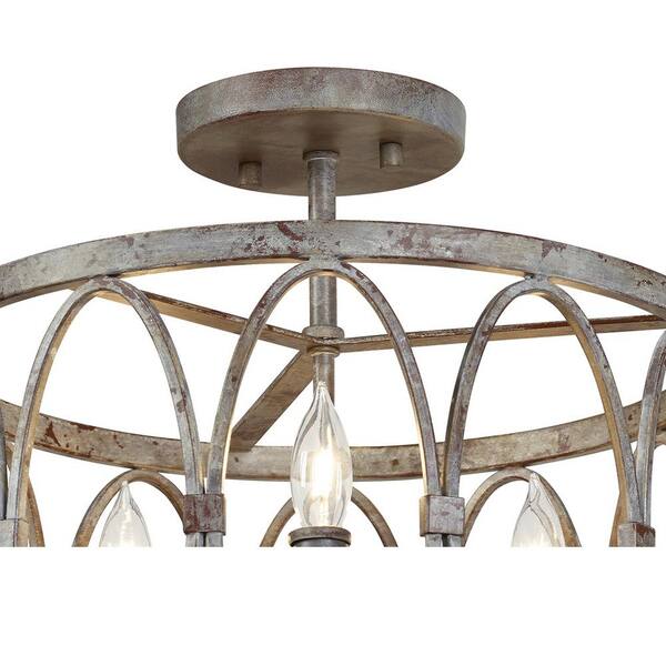 Patrice 14 in. 3-Light Deep Abyss Semi-Flush Mount with Open Oval Cage Shade