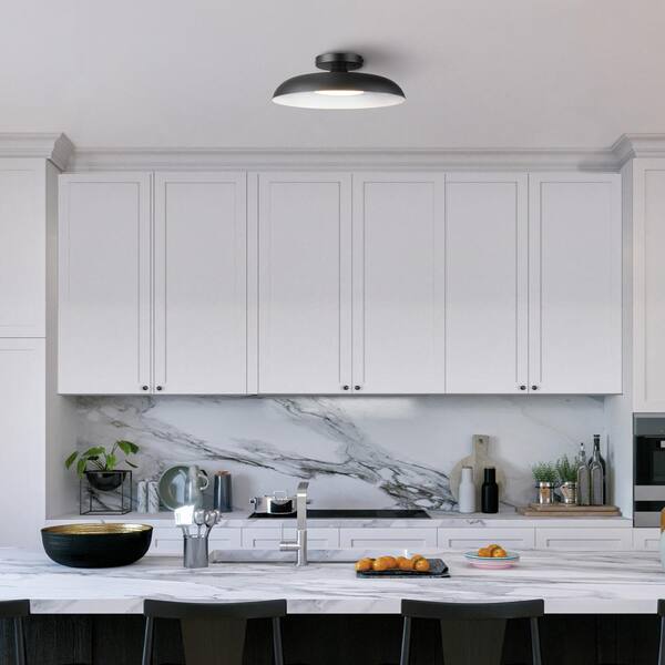 12.5 in. 21-Watt Modern Matte Black Integrated LED Flush Mount Ceiling Light with Black Metal Shade