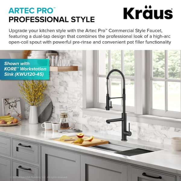 Artec Pro Single Handle Pull Down Sprayer Kitchen Faucet with Pot Filler in Matte Black