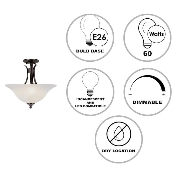 Aspen 15 in. 3-Light Oil Rubbed Bronze Semi-Flush Mount Ceiling Light Fixture with Marbleized Glass Shade