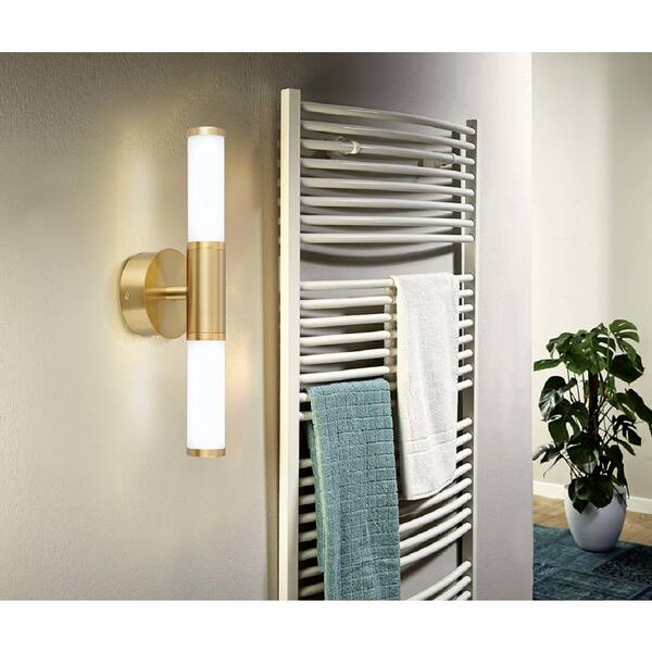 Palmera 1 4.92 in. W x 17.08 in. H 2-Light Brushed Gold Integrated LED Bathroom Vanity Light with Etched Glass Shades