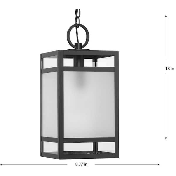 Parrish 18 in 1-Light Matte Black Clear and Etched Glass Modern Craftsman Outdoor Hanging Lantern