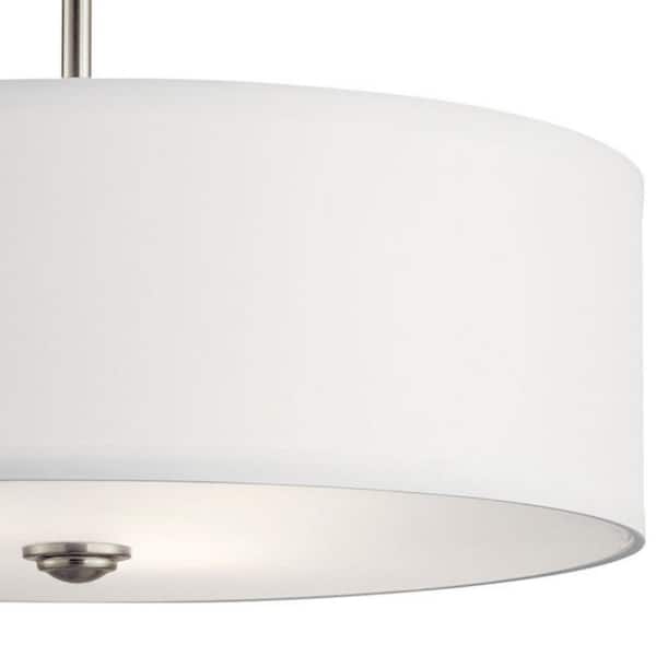 Shailene 18 in. 3-Light Brushed Nickel Round Hallway Transitional Semi-Flush Mount Ceiling Light with Microfiber Shade