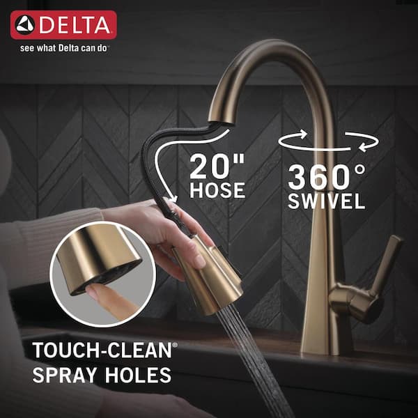 Lenta Single-Handle Pull-Down Sprayer Kitchen Faucet with ShieldSpray Technology in Champagne Bronze