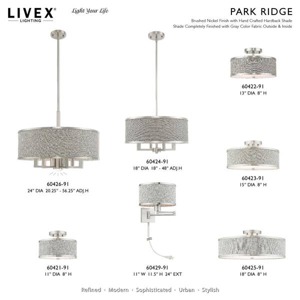 Park Ridge 3 Light Brushed Nickel Semi Flush Mount