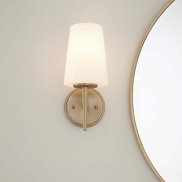 Driscoll 1-Light Modern Satin Brass Wall/Bath Sconce with Inside White Painted Etched Glass