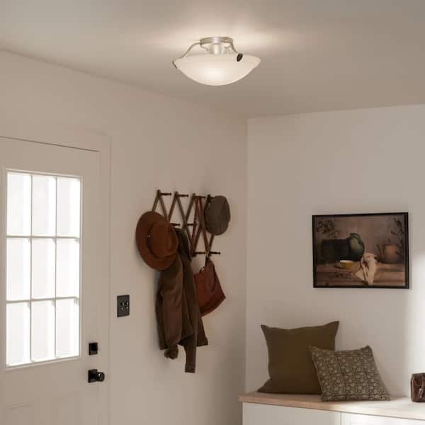 Independence 15.5 in. 3-Light Brushed Nickel Hallway Transitional Semi-Flush Mount Ceiling Light with Etched Glass