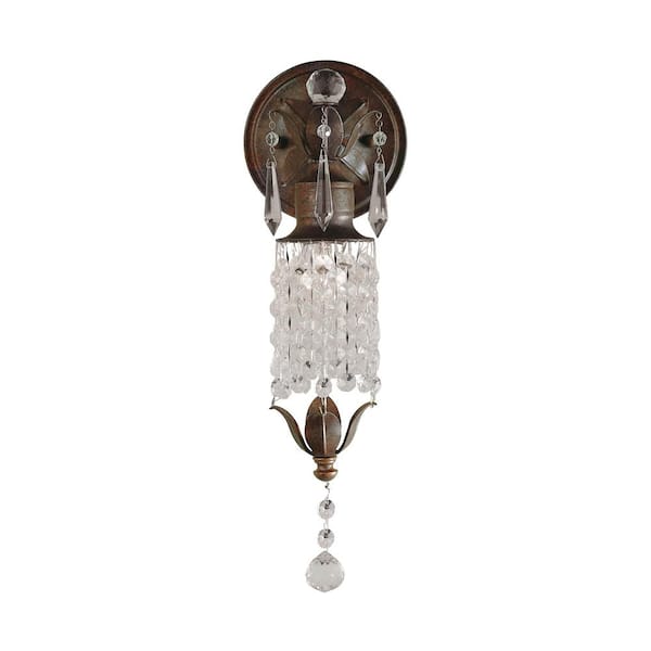 Maison De Ville 5 in. W x 14 in. H 1-Light British Bronze French Country Sconce with Crystal and Bead Accents