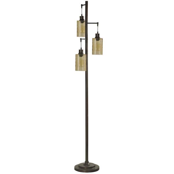 72 in. Bronze Floor Lamp with Dimpled Amber Glass Shades
