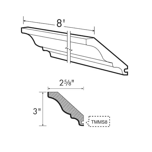 Arlington Vesper White Plywood Shaker Assembled Kitchen Cabinet Crown Molding 96 in W x 2.875 in D x 2.75 in H
