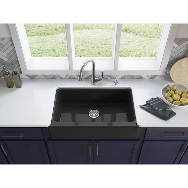 Elmbrook Cast Iron 33 in. Single Bowl Farmhouse Apron Front Kitchen Sink in Black
