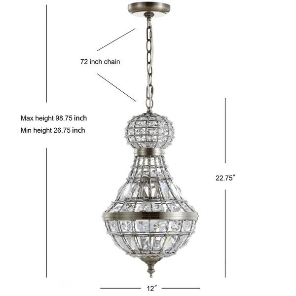 Regina 12 in. 1-Light Antique Brass Crystal/Metal Empire LED Chandelier