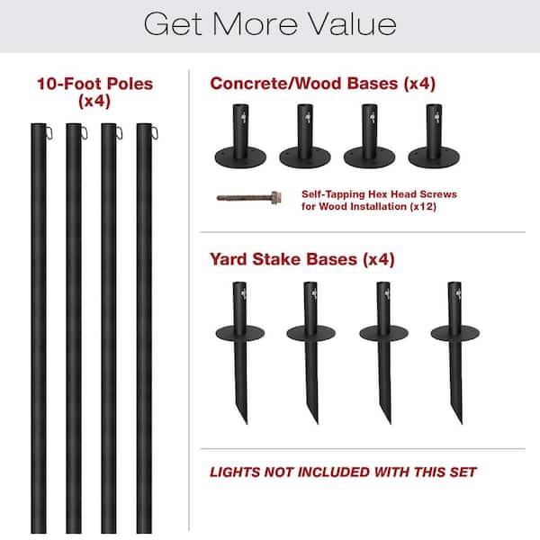 Four 10 ft. String Light Poles