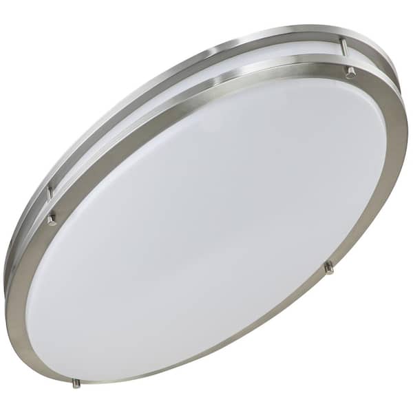 32.5 in. Brushed Nickel Oval 35-Watt Dimmable LED Flush Mount with Opal Acrylic Shades