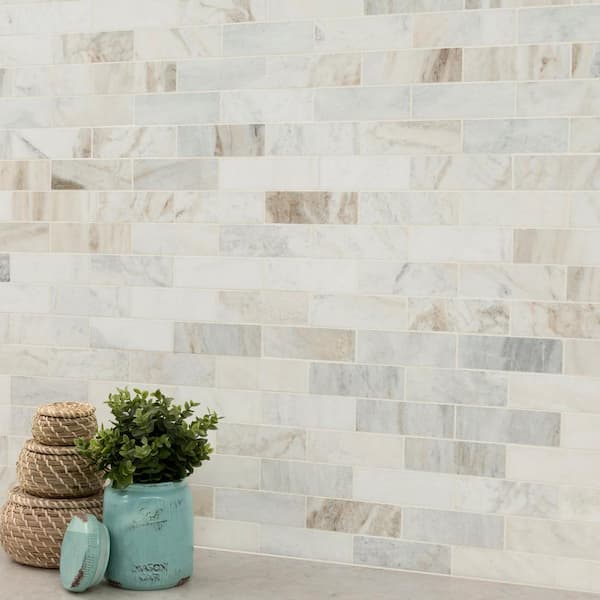 Arabescato Venato White 11.73 in. x 11.73 in. x 10mm Honed Marble Mosaic Tile (9.6 sq. ft./Case)