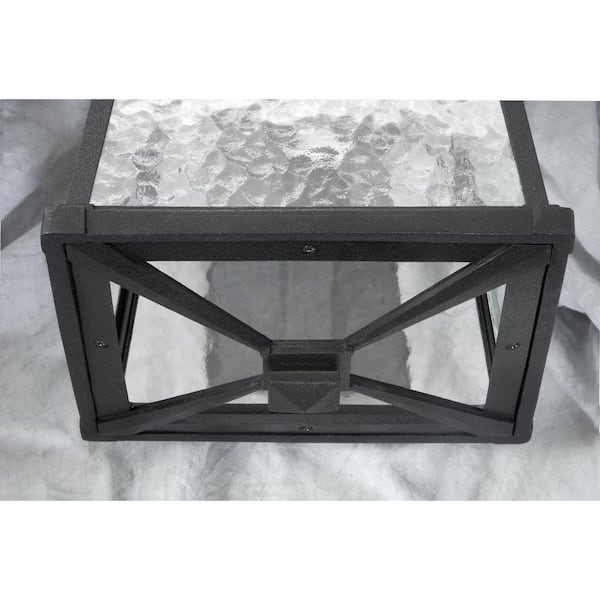 Mac Collection 2-Light Textured Black Water Patterned Glass Craftsman Outdoor Close-to-Ceiling Light
