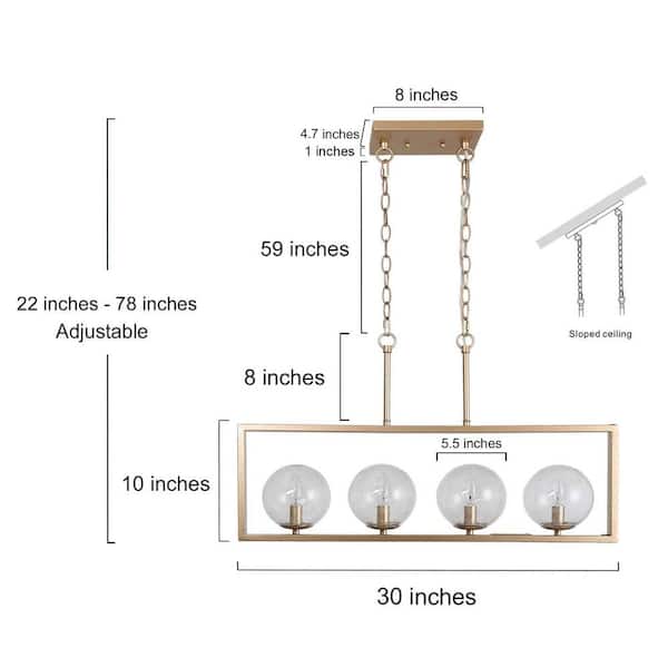 Modern Gold Kitchen Island Chandelier, 30 in. 4-Light Farmhouse Brass Globe Dining Living Room Chandelier Pendant Light