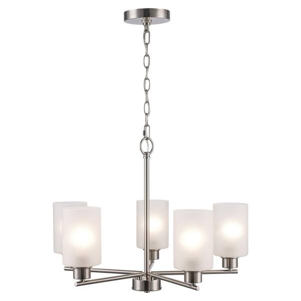 Heath 5-Light Brushed Nickel Chandelier Light Fixture with Frosted Glass Shades