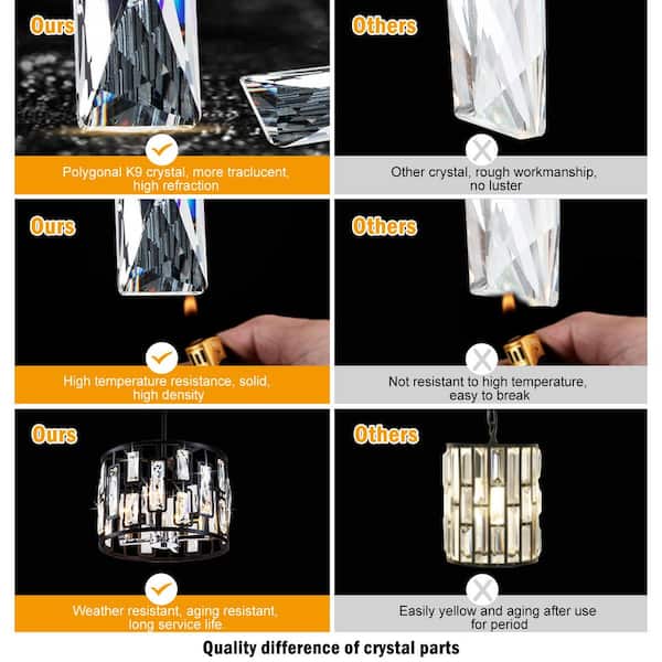 5-Light Black and Chrome Chandelier with Rectangular Faceted Crystals