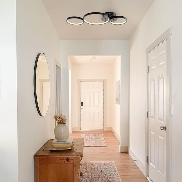 Nube 26.88 in. 3-Light Black Contemporary Modern Metal Integrated LED Flush Mount