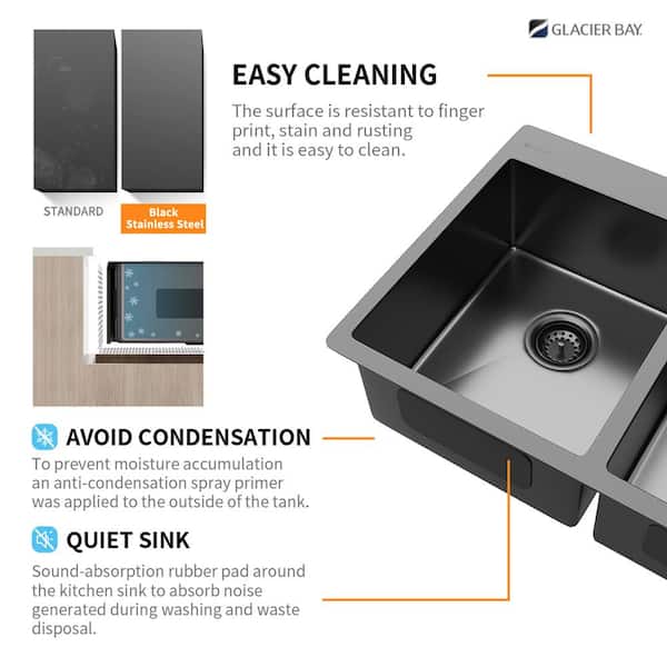 33 in. Gunmetal Black Stainless Steel Double Bowl Dual Mount Kitchen Sink