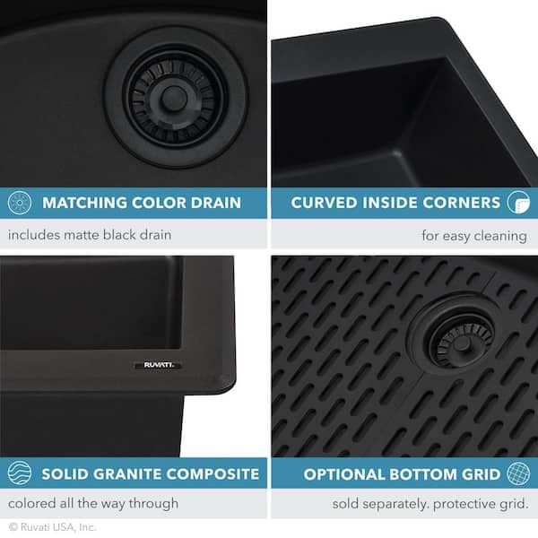 Midnight Black Granite Composite 33 in. x 22 in. Single Bowl Drop-In Topmount Kitchen Sink